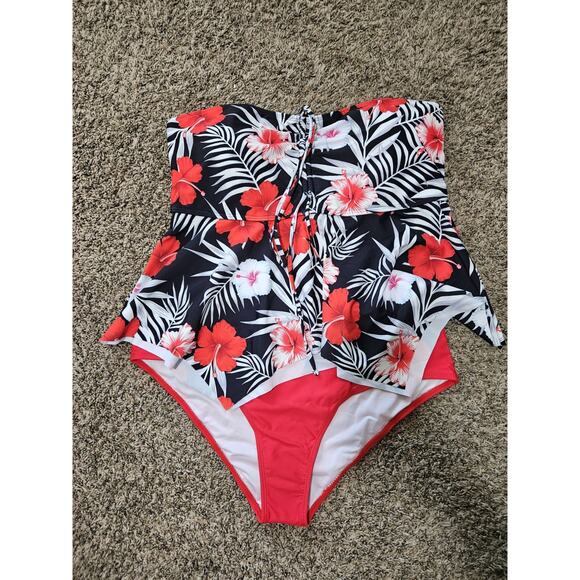 PatPat Tropical Red/White/Black Floral 2 Piece Women's Swimsuit XL - Picture 4 of 8